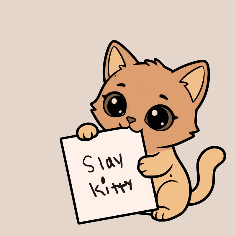 a small cat with a blank sheet of paper in its hand. the cat is sooooooo cute!