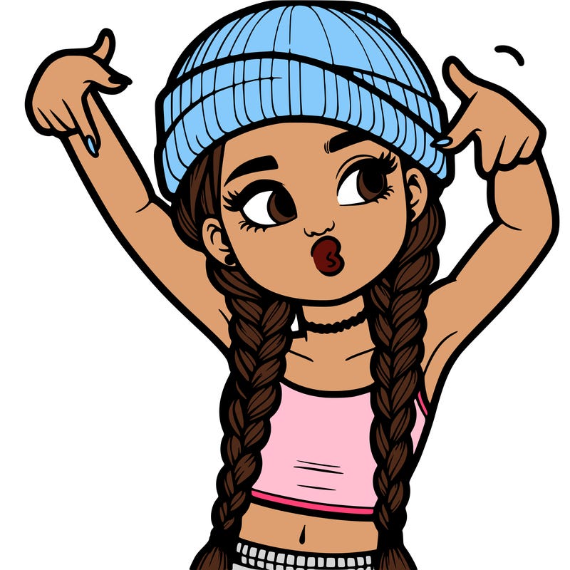realistic teenage girl with braids and a beanie and crop top doing 🫶🏼