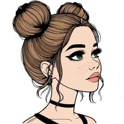 realistic girl with buns on the top of her head