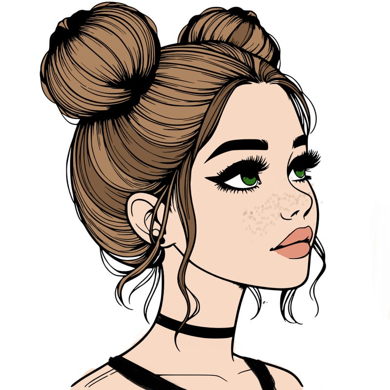 realistic girl with buns on the top of her head