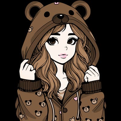 realistic girl in a animal pjs hoodie