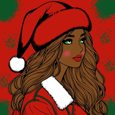 realistic girl in santa hat