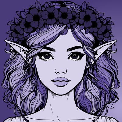 realistic female elf with flower crown