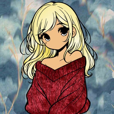 shy pretty girl wearing a sweater that is falling off one shoulder portrait