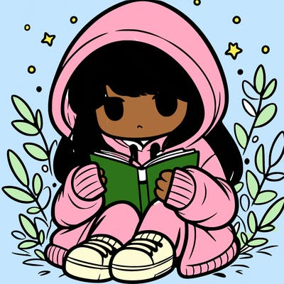 girl in oversized hoodie reading a book