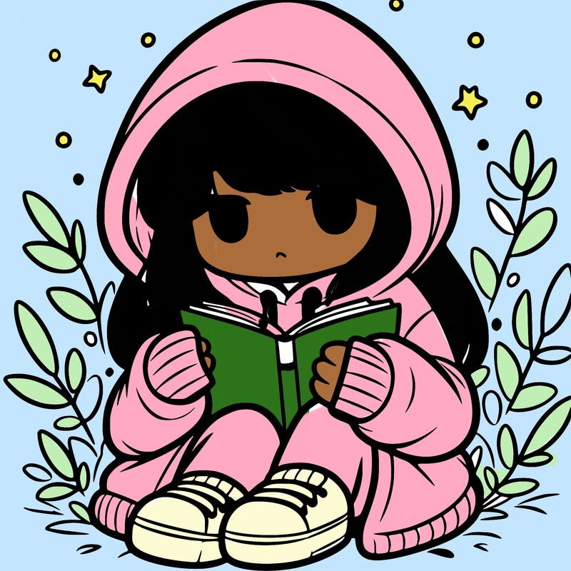 girl in oversized hoodie reading a book