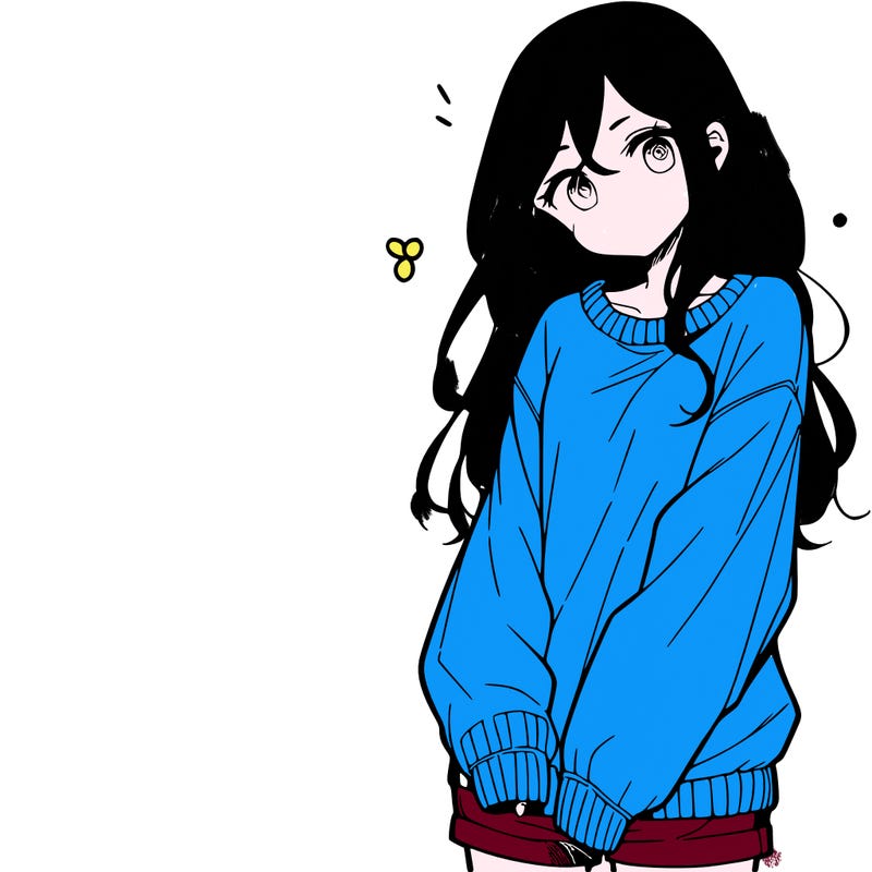 manga teen girl  in a sweater and baggy pants