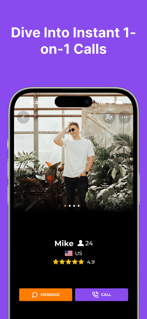 Parlor: The Social Talking App - Interface do aplicativo Parlor mostrando um perfil de usuário com opções para enviar mensagem ou ligar