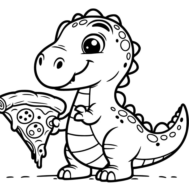 dinasaur cation with a slice of pizza