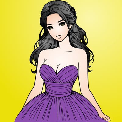 realistic girl in strapless ballgown