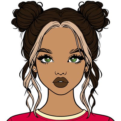 realistic girl with two buns in hair and lips