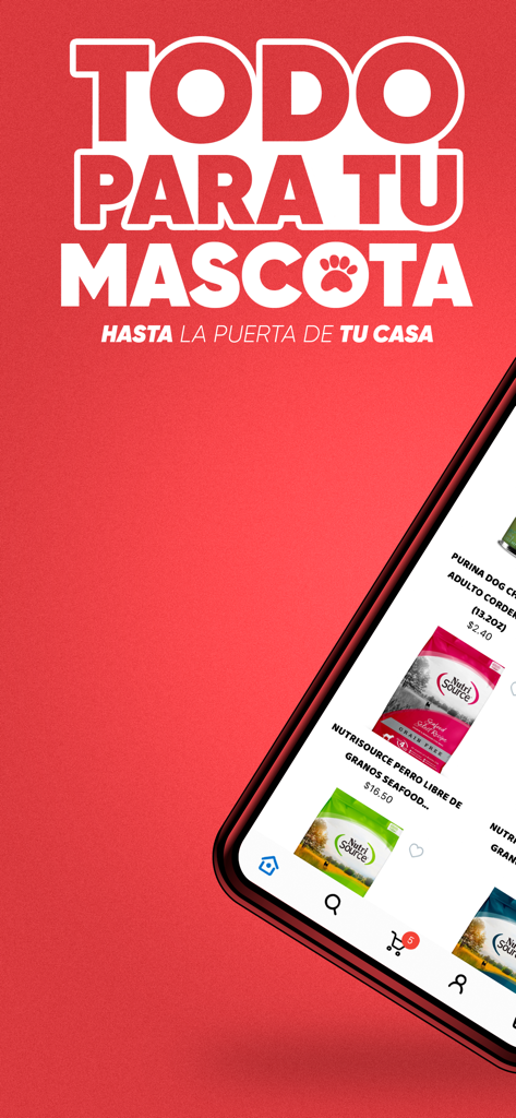 Chilax ES - Chilax ES mobile app interface for home delivery of pet supplies and food