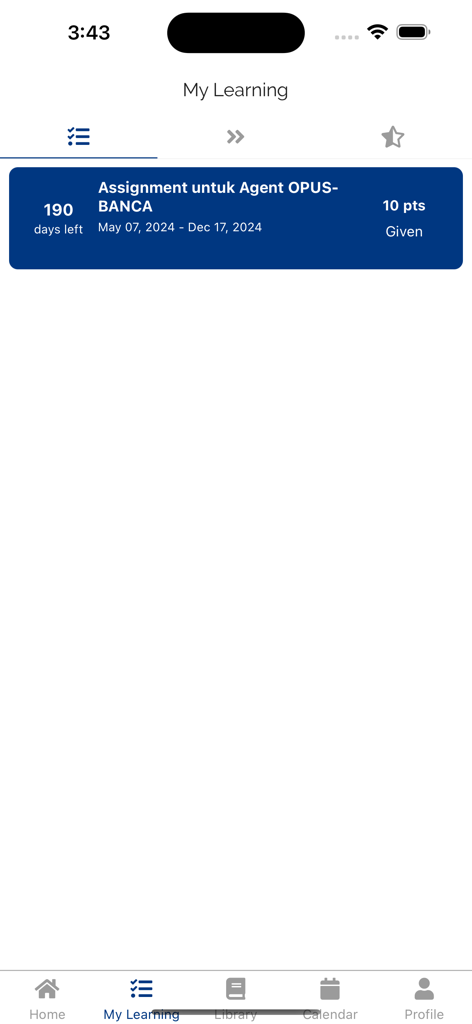 Allianz Learn - Allianz Learn app My Learning screen showing an assigned training course for agents with points and deadline details.