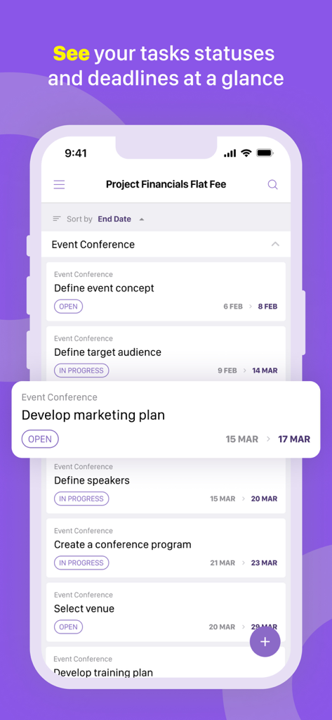 Vue de l'état des tâches et des délais dans l'application de gestion de projet Birdview.