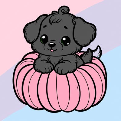 cute little puppy in a pumpkin