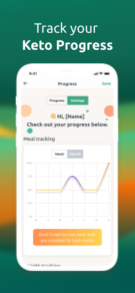 Um gráfico de linha mostrando o progresso semanal do rastreamento de refeições no Keto Diet App