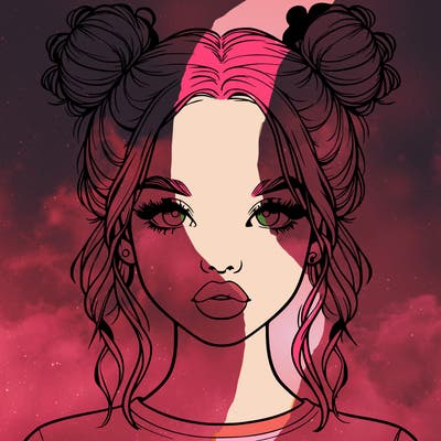 realistic girl with two buns in hair and lips