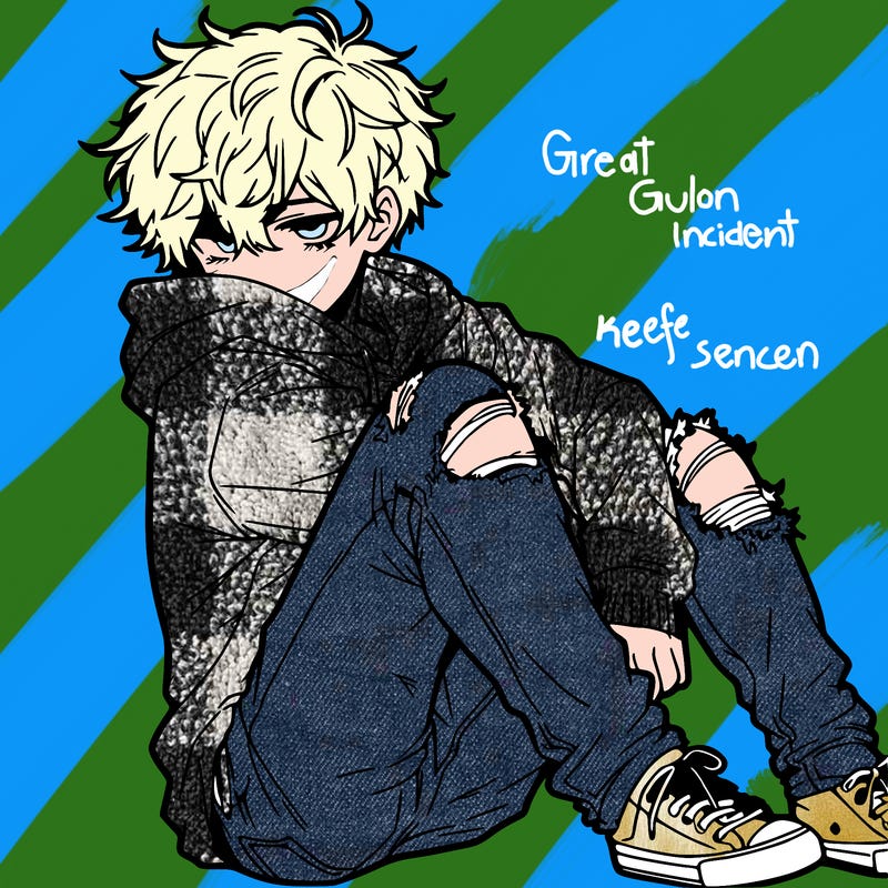 a male hoddie ripped jeans messy hair anime