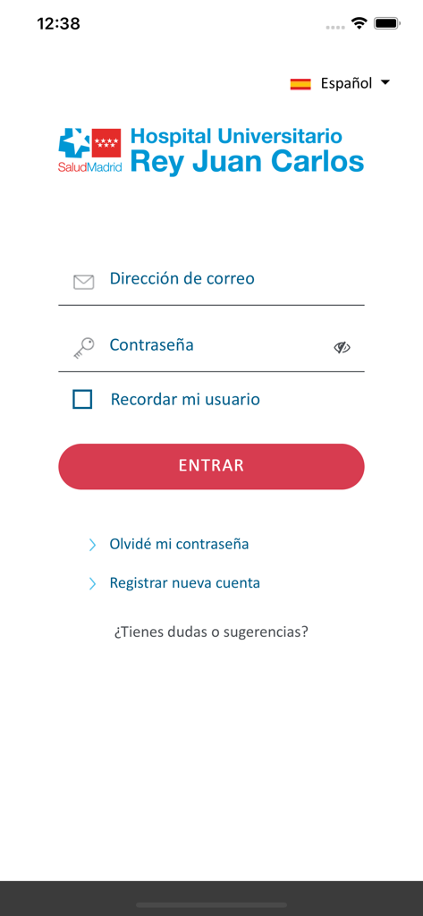 H.U Rey Juan Carlos - Login screen of the HU Rey Juan Carlos hospital app