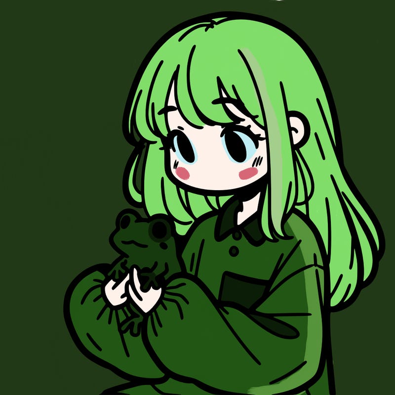 girl with long hair and a oversized shirt. and she is holding a frog