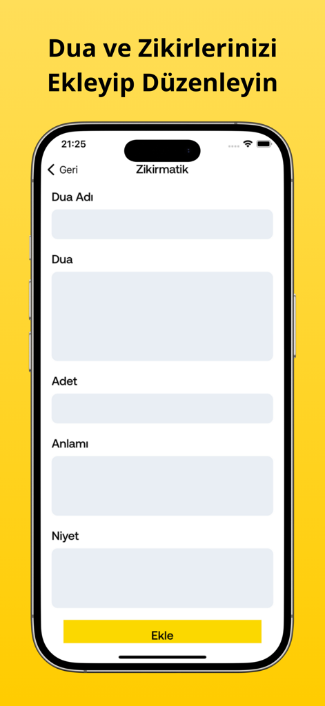Zikirmatik - Tesbih sayaç - Zikirmatik app screen for adding and editing custom prayers and dhikrs