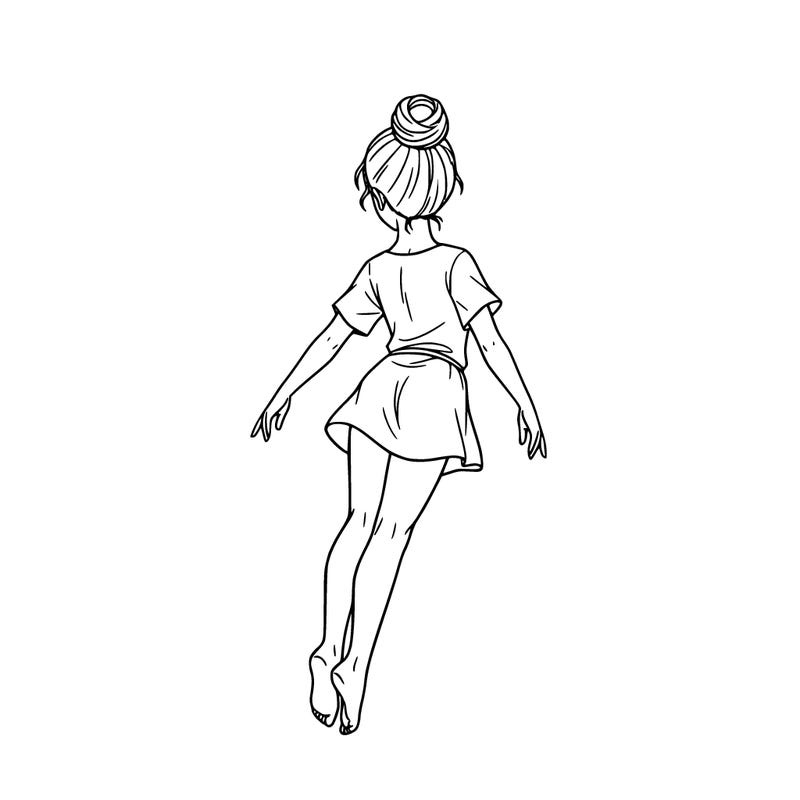 girl in air(full body) one bun (dose not show face) no background (