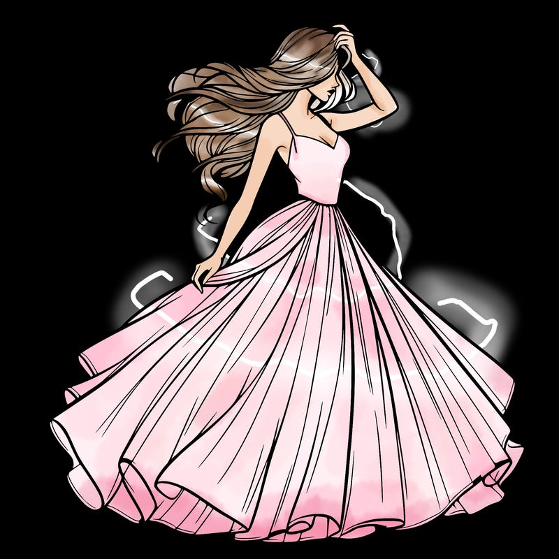 realistic woman with dress flowing in the wind