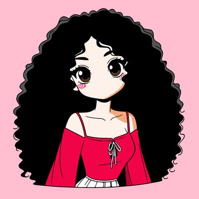 a black anime girl with long afro hair
