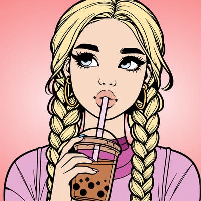 realistic girl with braided hair drinking boba