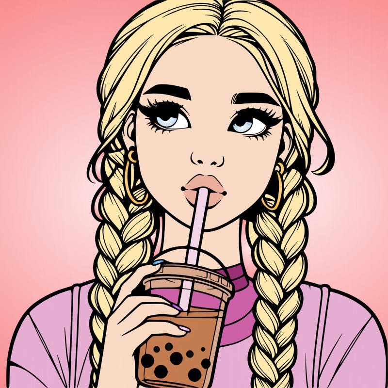 realistic girl with braided hair drinking boba