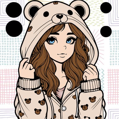 realistic girl in a animal pjs hoodie