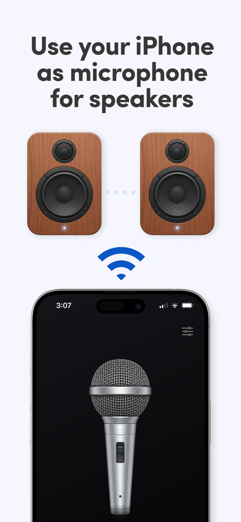 Un iPhone che funziona come microfono wireless per altoparlanti esterni