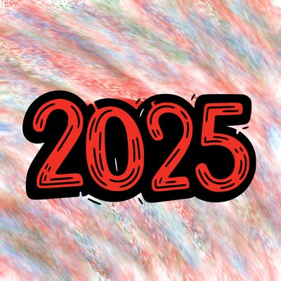 one line scrawled numbers sketch design “2025”