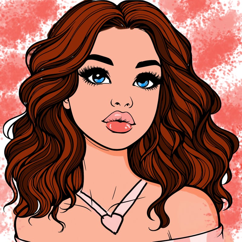 realistic girl with wavy hair and lips
