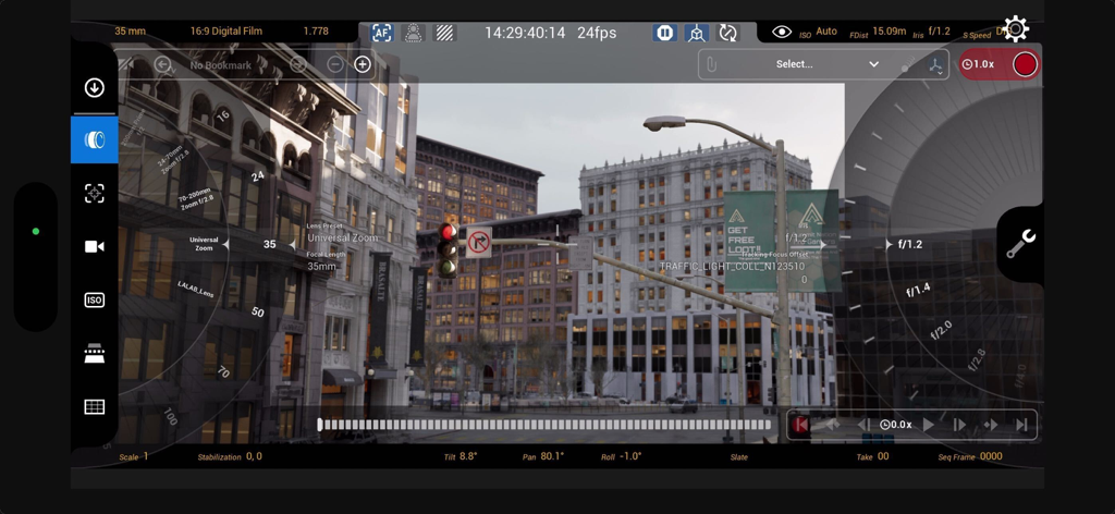 Unreal VCam - Unreal VCam interface with professional camera controls and virtual city environment