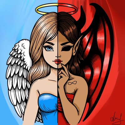 realistic angel half demon