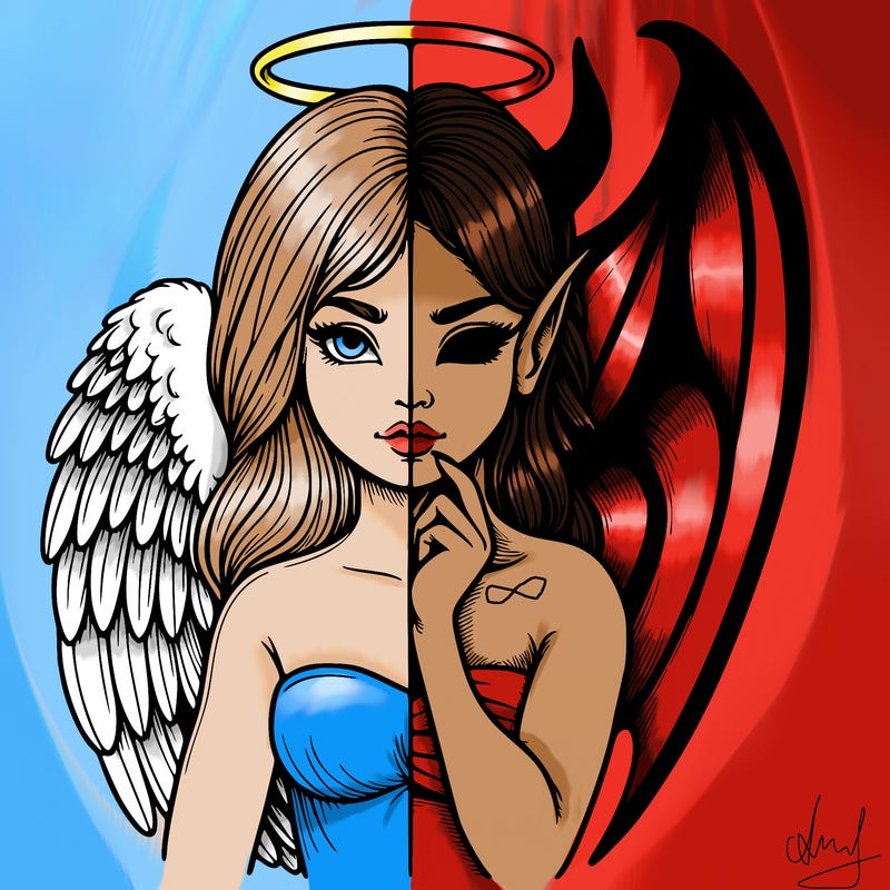realistic angel half demon