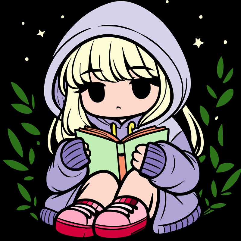 girl in oversized hoodie reading a book