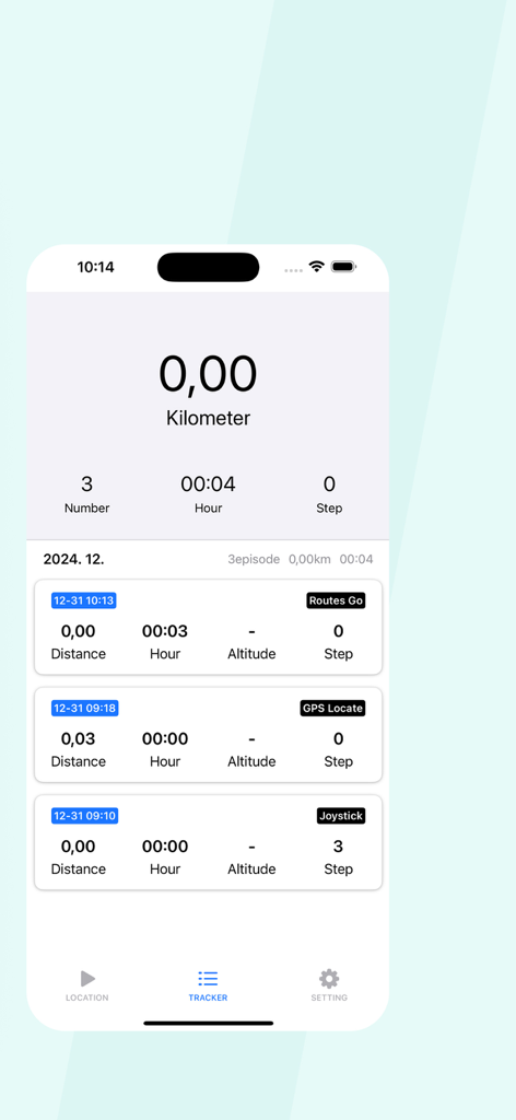 GPS Locate: Joystick&Routes Go - Dashboard showing route tracking metrics and activity history in the GPS Locate app.
