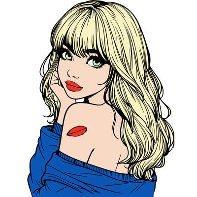 realistic girl with bangs looking over her shoulder