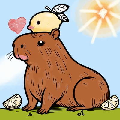 capybara with lemon on head