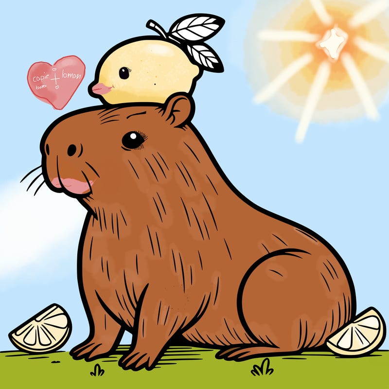 capybara with lemon on head