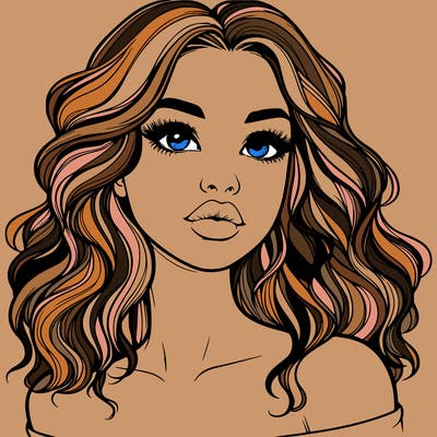 realistic girl with wavy hair and lips