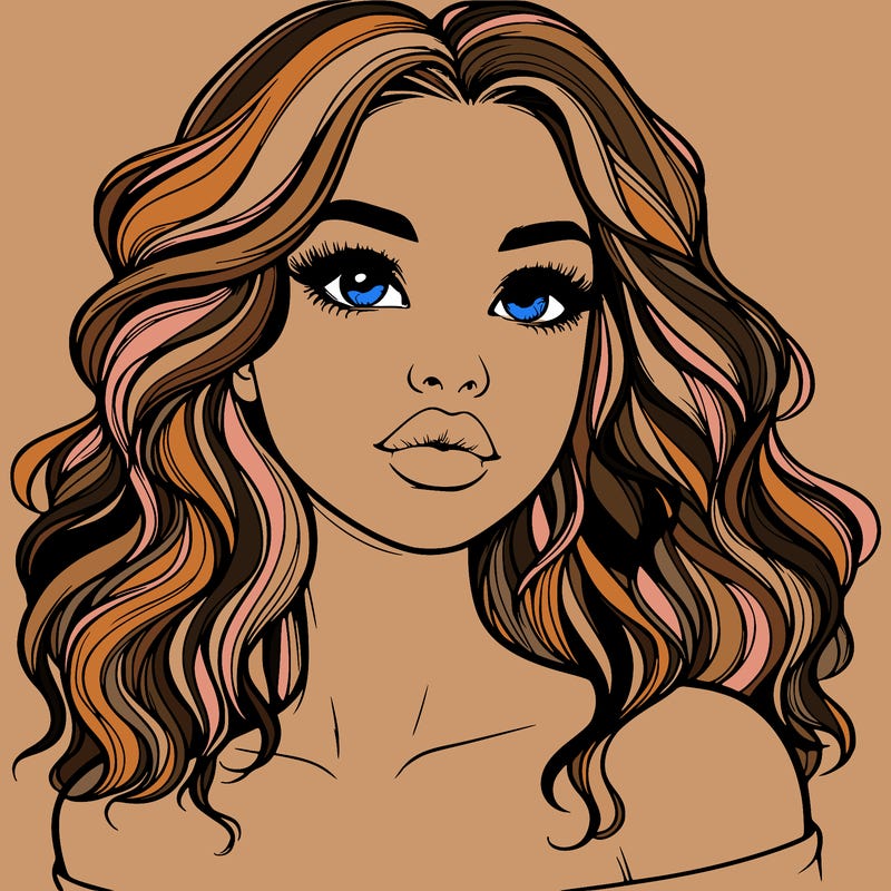realistic girl with wavy hair and lips