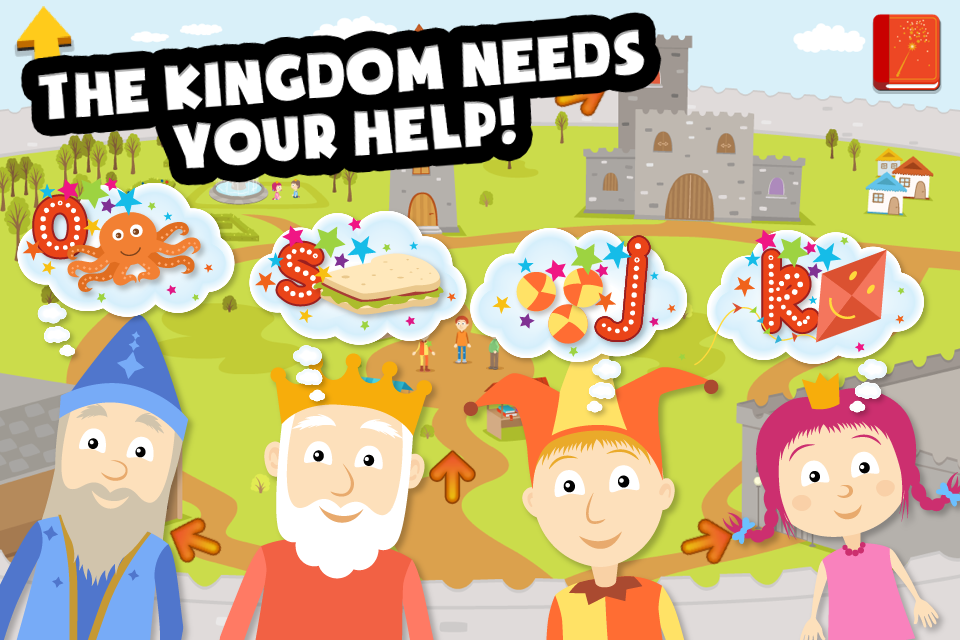 Writing Magic Letters : Kids learn to write - Characters in a magical kingdom with alphabet letter thought bubbles