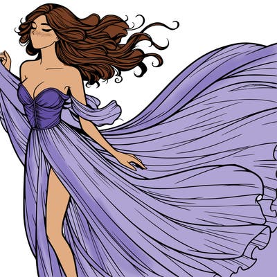 realistic woman in dress flowing the the wind