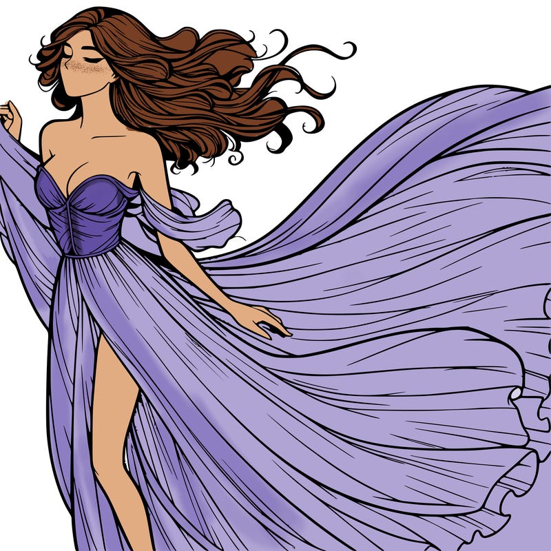 realistic woman in dress flowing the the wind