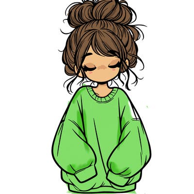 girl with baggy sweatshirt and messy bun