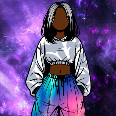 realistic girl faceless with baggy pants and a crop top