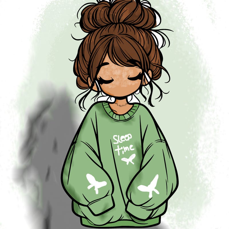 girl with baggy sweatshirt and messy bun